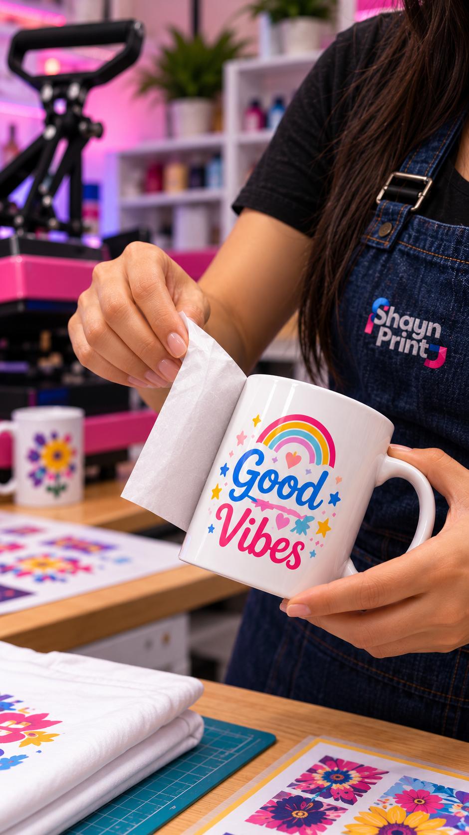 Alumna de ShaynPrint sublimando una taza personalizada